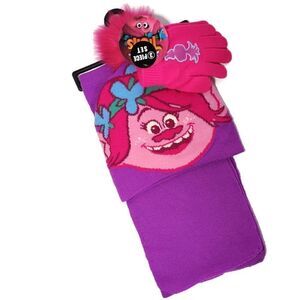 DreamWorks Trolls 3 Pc Hat, Gloves, Scarf Set 4-6x